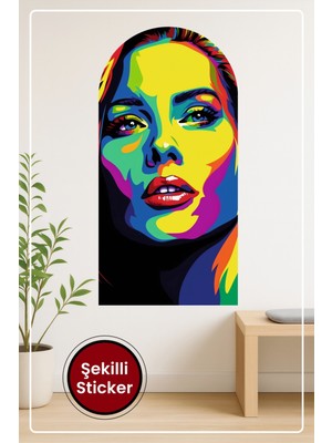 KOSS Dijital Pop Art Kadın Portresi Oval Şekilli Duvar Sticker Modern Renkli Dekoratif Tasarımı