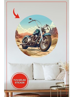 KOSS Dijital Retro Motosiklet Yuvarlak Sticker Çöl Manzaralı Tasarım Dekoratif Çıkartma Ev Ofis Duvar Dekoru