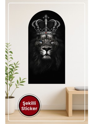 KOSS Dijital Oval Şekilli Ormanların Kralı Aslan Desenli Dekoratif Duvar Sticker Ev Ofis Salon Hol Süs