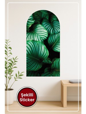 KOSS Dijital Oval Şekilli Yeşil Yaprak Desenli Dekoratif Duvar Sticker Ev Ofis Salon Hol Için Modern Süs