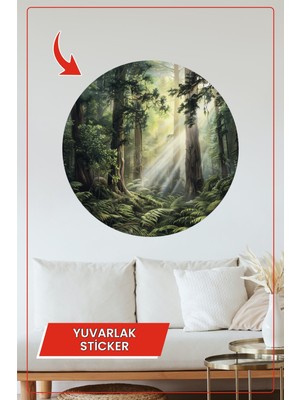 KOSS Dijital Tropikal Ormanda Güneş Işıkları Yuvarlak Sticker Doğa Manzara Dekoratif Çıkartma Ev Ofis