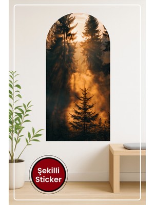 KOSS Dijital Oval Şekilli Doğal Orman Sticker Işık Hüzmeli Ağaçlar ve Derin Manzara Temalı Duvar Dekoru