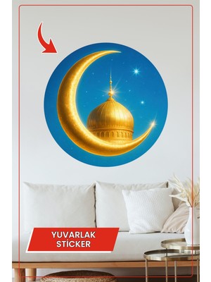 KOSS Dijital Hilal Ay Kubbe Gece Yuvarlak Sticker Dekoratif Çıkartma Duvar Ev Ramazan Manevi Tasarım