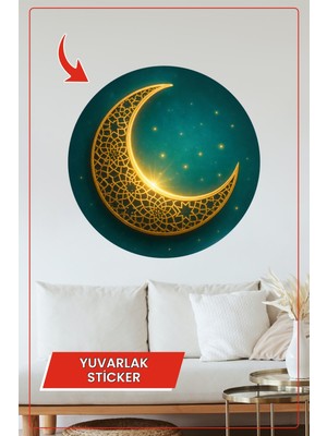 KOSS Dijital Altın Hilal Temalı Yuvarlak Sticker Islami Desenli Estetik Duvar Dekor Ürünü