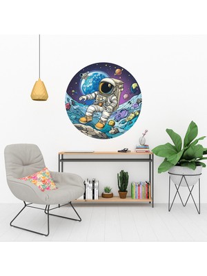 KOSS Dijital Pastel Renklerde Astronot ve Gezegenler Yuvarlak Sticker, Yuvarlak Sticker, Çocuk Odası Duvar Dekoru