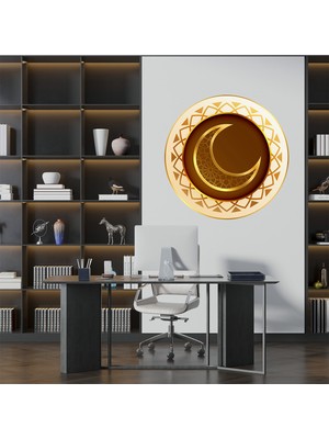 KOSS Dijital Sarı Renkli Yarım Ay Desenli Yuvarlak Sticker, Yuvarlak Şekilli Duvar Stickerı, Dekoratif Sticker