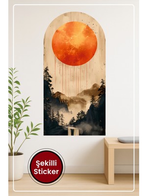 KOSS Dijital Oval Şekilli Ay ve Orman Sticker Mistik Görünümlü Sis Temalı Dekoratif Duvar Sticker