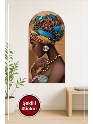 KOSS Dijital Oval Şekilli Popüler Afrikalı Kadın Portre Desenli Dekoratif Duvar Sticker Ev Ofis Salon Hol