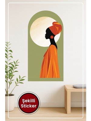 KOSS Dijital Oval Şekilli Etnik Amerikan Kadın Portresi Dekoratif Duvar Sticker Ev Ofis Salon Hol Için Süs