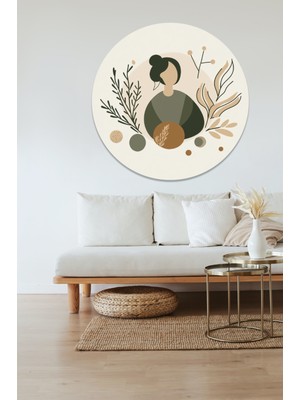 KOSS Dijital Bohem Tarzı Minimal Yuvarlak Sticker, Yuvarlak Şekilli Sticker, Modern Soyut Duvar Dekoru