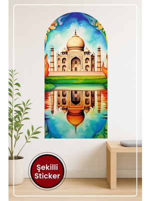 KOSS Dijital Oval Şekilli Vitray Tac Mahal Sticker Renkli Yansıma Temalı Dekoratif Duvar Manzara