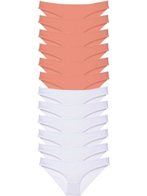 Vexor 12 Adet Eko Set Likralı Kadın Slip Külot Pudra Beyaz