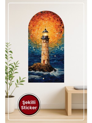 KOSS Dijital Oval Şekilli Mozaik Desenli Deniz Feneri Dekoratif Duvar Sticker Ev Ofis Salon Hol Için Süs