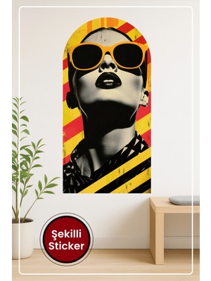 KOSS Dijital Oval Şekilli Retro Kadın Altın ve Siyah Tonlu Modern Portre Temalı Dekoratif Duvar Sticker
