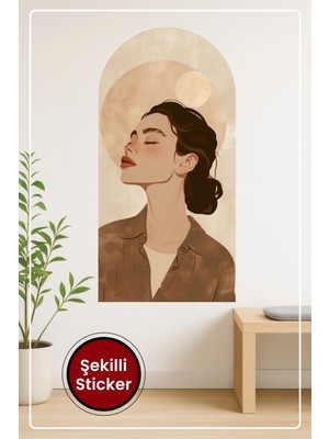 KOSS Dijital Oval Şekilli Sanatsal Portre Sticker Gözleri Kapalı Kadın Figürlü Estetik Ev Dekorasyonu Sticker