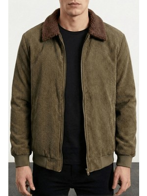 Genius Store Erkek Kadife Mont Peluş Astarlı Gömlek Yaka Rüzgar Geçirmez Kadife Mont