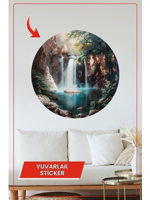 KOSS Dijital Tropikal Şelale Manzarası Yuvarlak Sticker Doğa Temalı Sakinleştirici Dekoratif Çıkartma Ev Ofis