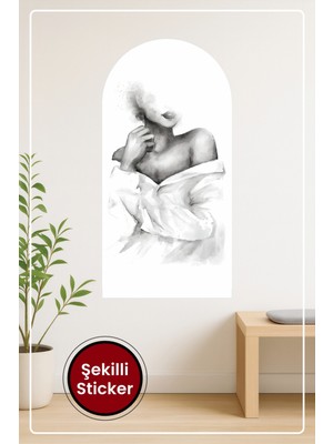 KOSS Dijital Oval Şekilli Siyah Beyaz Kadın Silüeti Desenli Dekoratif Duvar Sticker Ev Ofis Salon Hol