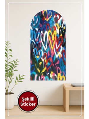 KOSS Dijital Oval Şekilli Renkli Graffiti Kalpler Soyut Desenli Dekoratif Duvar Sticker Ev Ofis Salon Hol