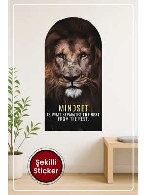 KOSS Dijital Oval Şekilli Motivasyon Temalı Aslan Portresi Dekoratif Duvar Sticker Ev Ofis Salon Hol Süs