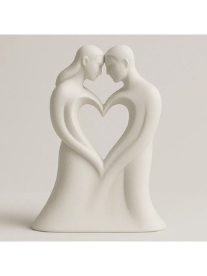 Sora Design Aşık Çift Figürlü Dekoratif Heykel Kalp Tasarımlı Modern Sevgi ve Aşk Simgesi Biblo
