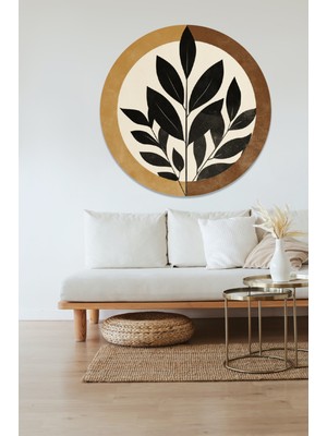 KOSS Dijital Minimal Yapraklar Yuvarlak Sticker, Yuvarlak Şekilli Sticker, Soyut Bohem Duvar Dekoru