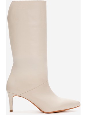 Dericlub Kadın Sivri Burun Topuklu Çizme Gerçek Deri Rg 5507 Krem