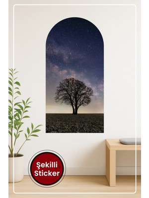 KOSS Dijital Oval Şekilli Gökyüzü ve Ağaç Manzarası Desenli Dekoratif Duvar Sticker Ev Ofis Salon Hol Süs