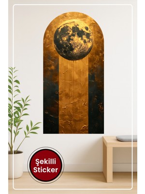 KOSS Dijital Oval Şekilli Ay ve Altın Efektli Sticker Kozmik Temalı Dekoratif Duvar Sticker