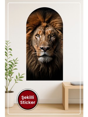 KOSS Dijital Oval Şekilli Aslan Portresi Desenli Dekoratif Duvar Sticker Ev Ofis Salon Için Şık Duvar Süsü