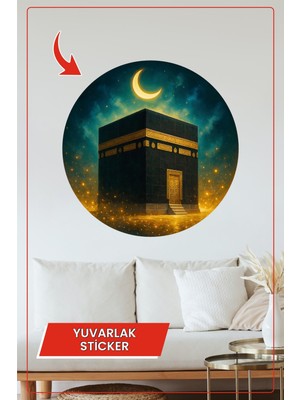 KOSS Dijital Kâbe Hilal Ay Gece Yuvarlak Sticker Dekoratif Çıkartma Duvar Ev Ramazan Manevi Tasarım