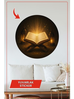 KOSS Dijital Kur’an Kerim Fener Gece Yuvarlak Sticker Dekoratif Çıkartma Duvar Ev Ramazan Manevi Tasarım