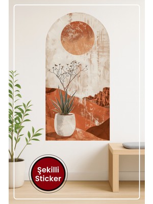 KOSS Dijital Oval Şekilli Doğal Manzara Sticker Saksılı Bitkili Çöl Temalı Estetik Ev Dekorasyonu Sticker