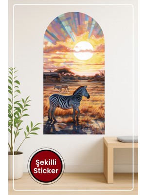 KOSS Dijital Afrika Savana Manzaralı Oval Şekilli Duvar Sticker Renkli Doğal Dekoratif Tasarım