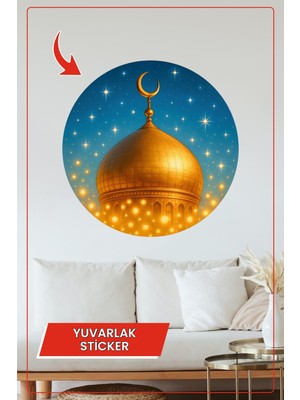 KOSS Dijital Altın Kubbe Hilal Ay Yuvarlak Sticker Dekoratif Çıkartma Duvar Ev Ramazan Bayram Gece Tasarımı