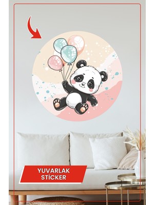 KOSS Dijital Uçan Balonlu Sevimli Panda Tasarımlı Yuvarlak Sticker Renkli Modern Duvar Dekoru Ev Ofis Için
