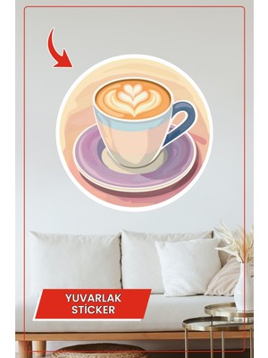 KOSS Dijital Latte Art Kahve Sticker Yuvarlak Tasarım Mutfak Kafe Duvar Çıkartması Ev Ofis Dekoru