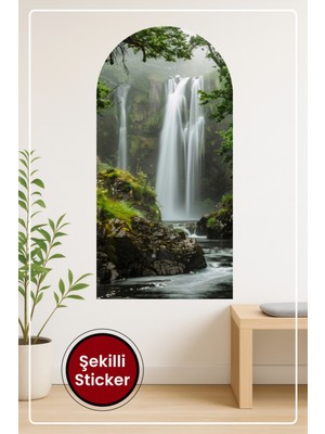 KOSS Dijital Oval Şekilli Manzara Sticker Şelale Temalı Fotoğrafik Doğal Duvar Sticker