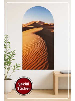KOSS Dijital Oval Şekilli Doğal Görünüm Sticker Minimalist Çöl Manzaralı Dekoratif Duvar Sticker