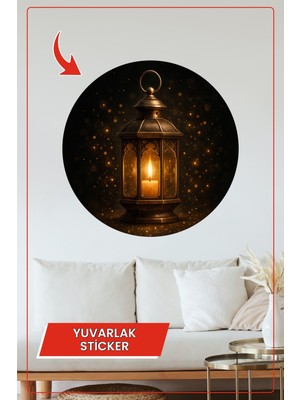 KOSS Dijital Vintage Fener Tasarımlı Yuvarlak Sticker Dekoratif Çıkartma Duvar Ev Ofis Ramazan Işıltı