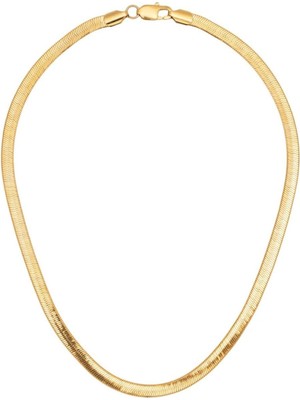 925 Ayar Gümüş Üzeri Altın Kaplama 6mm Üçgen Italyan Kalın Balıksırtı Kolye