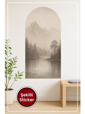 KOSS Dijital Doğa Manzaralı Oval Şekilli Duvar Sticker Ev Ofis Için Huzur Veren Minimalist Tasarım