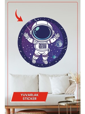 KOSS Dijital Sevimli Astronot ve Gezegenler Yuvarlak Sticker Çocuk Odası Uzay Temalı Duvar Dekoratif Çıkartma