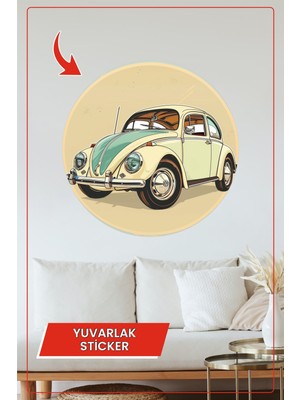 KOSS Dijital Retro Klasik Araba Yuvarlak Sticker Vintage Tarz Dekoratif Çıkartma Ev Ofis Duvar Dekoru