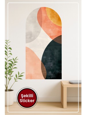 KOSS Dijital Oval Şekilli Soyut Desen Sticker Turuncu Siyah Gri Tonlu Dekoratif Duvar Sticker