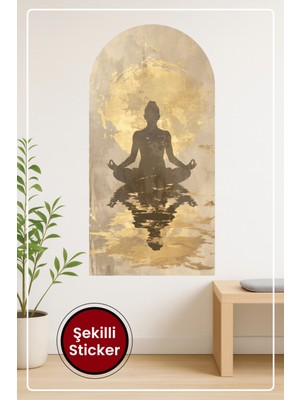 KOSS Dijital Oval Şekilli Meditasyon Figürü Premium Aura ve Yansımalı Su Temalı Duvar Sticker