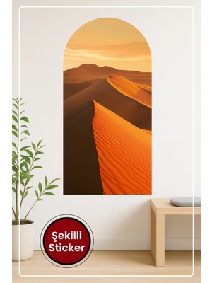 KOSS Dijital Oval Şekilli Manzara Sticker Kum Tepeleri ve Gün Batımı Temalı Duvar Sticker
