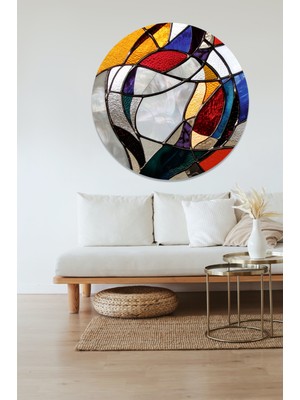 KOSS Dijital Renkli Vitray Desenler Yuvarlak Sticker, Yuvarlak Şekilli Sticker, Soyut Rengarenk Duvar Dekoru