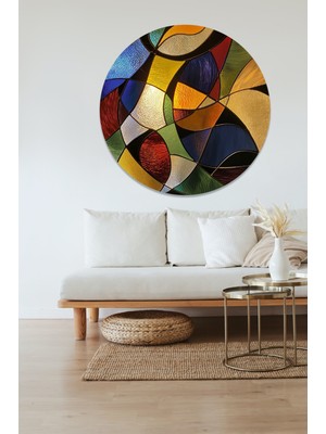 KOSS Dijital Renkli Vitray Desenler Yuvarlak Sticker, Yuvarlak Şekilli Sticker, Modern Soyut Renkli Duvar Dekoru