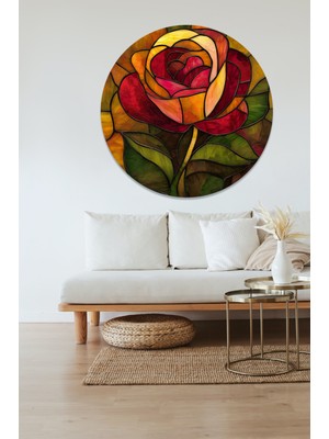 KOSS Dijital Mozaik Desenli Gül Yuvarlak Sticker, Yuvarlak Şekilli Sticker, Çiçekli Şekiller Duvar Dekoru